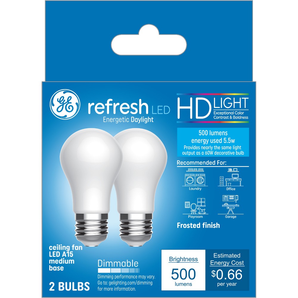 GE 2pk 60W Refresh A15 LED Ceiling Fan Light Bulbs Daylight