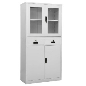 vidaXL Office Cabinet Light Grey Steel and Tempered Glass Large - 1 of 4