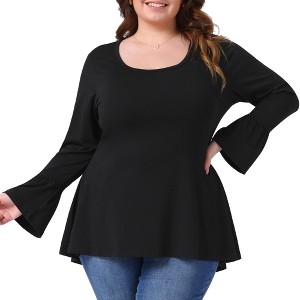 Women's Plus Size Long Bell Sleeve High Low Hem Crew Neck Casual Flared Tunic Blouse - Agnes Orinda - 1 of 4