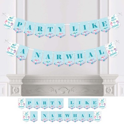 Big Dot of Happiness Narwhal Girl - Under The Sea Baby Shower or Birthday Party Bunting Banner - Party Decorations - Party Like a Narwhal