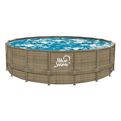 Photo 1 of Blue Wave 18-ft Round 52-in Deep Dark Cocoa Wicker Frame Swimming Pool Package with Cover