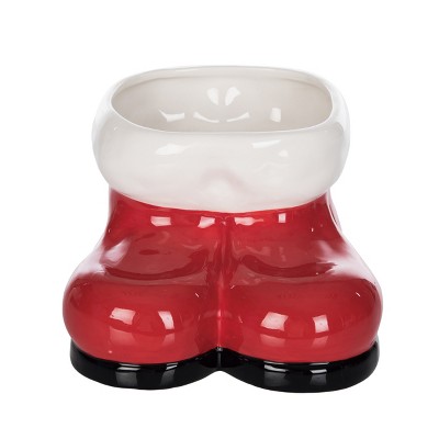 Transpac Ceramic Santa Boots Decorative Sculptures for Christmas Red Tabletop Decor Indoor Use Spot or Wipe Clean Gift Giving and Hostess Gifts Add a