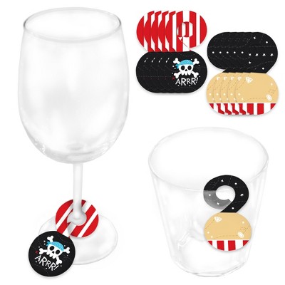 Big Dot of Happiness Pirate Ship Adventures - Skull Birthday Party Paper Beverage Markers for Glasses - Drink Tags - Set of 24