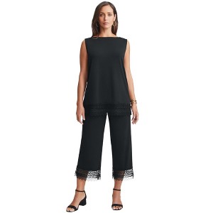 Jessica London Women's Plus Size 2-Piece Stretch Knit Lace Trim Crop Set - 1 of 4