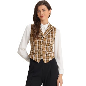 INSPIRE CHIC Women's Plaid Vintage Notched Lapel Collar Single Breasted Waistcoat Vest - 1 of 4