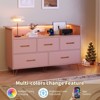 Coolmee Tall Wood Dresser with 5 Drawers, Charging Station & LED Lights, Modern Vertical Chest of Drawers, Wooden Storage Organizer Nightstand - 4 of 4