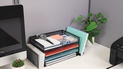 Black Metal Mesh Multifunctional Desktop Organizer with Six Compartments