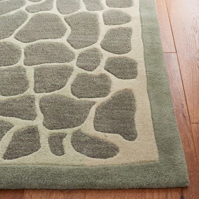 Hand-Knotted Geometric Grassland Green Wool Area Rug, 5' x 8'