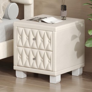 INFURNIC Nightstands Elegant Velvet Nightstand with 2 Drawers Crystal Handles and Button-Tufted Design for Bedroom, Beige, 18.1"*18.1"*20" - 1 of 4