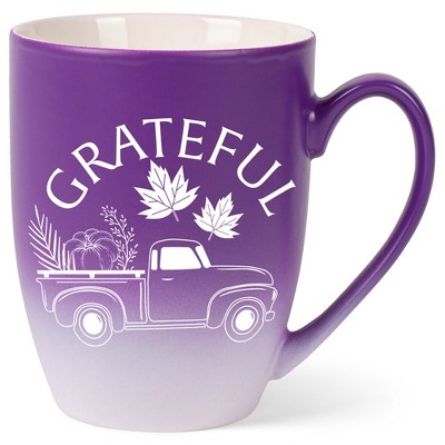 Elanze Designs Grateful Truck Two Toned Ombre Matte Purple and White 12 ounce Ceramic Stoneware Coffee Cup Mug