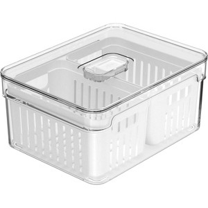OU Fridge Organizer Bin with Drain Baskets & Vented Lid, 2.3qt Clear Stackable Refrigerator Storage Bin, Produce Kitchen Storage Container, BPA Free - 1 of 4