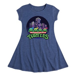 Girls' - Teenage Mutant Ninja Turtles - City Scape With Turtles Fit & Flair Cap Sleeve Dress - 1 of 2