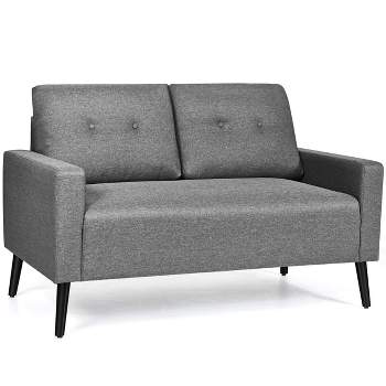 Costway Modern Loveseat Sofa 55'' Upholstered Chair Couch with Soft Cloth Cushion Grey