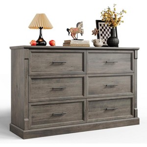 homfan 6 Drawer Dresser for Bedroom,Framhouse Large Chest of Drawers with Metal Handles,Rustic Double Wood Dresser,Storage Dressers Organizer - 1 of 4