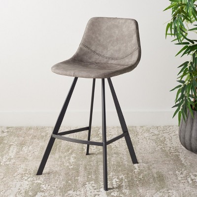 Ryanne Grey Vegan Leather and Black Metal Counter Stool