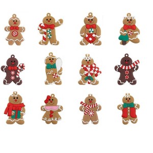 Aoibox 12pcs Gingerbread Man Ornaments 3 Inch Tall Assorted Figurines Soft Rubber Christmas Tree Hanging Decorations for Holiday - 1 of 4