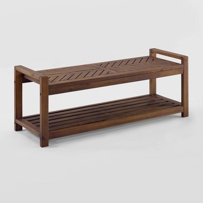 48" Coro Chevron Acacia Wood Outdoor Patio Bench - Dark Brown - Saracina Home