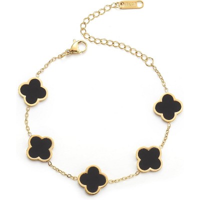 18K Gold Plated Clover Lucky Bracelet for Women White/Black/Red/Green Flower Four Leaf Link Bracelets