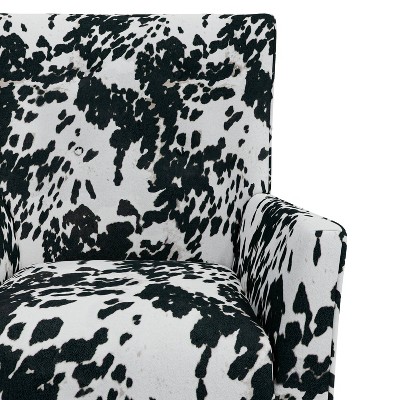 Velvet Black Cow Print Wingback Accent Chair with Flared Arms