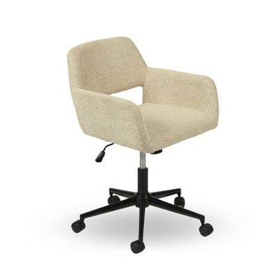 FurnitureR Home Office Chair, Fabric Upholstered Vanity Chairs with Rolling Wheels, Adjustable Study Desk Chair Mid Back for Living Room, Beige