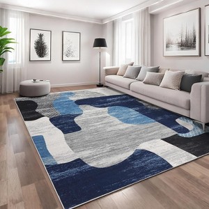 8x10 Blue Modern Abstract Area Rug, Low Pile Non-Slip Washable Carpet for Living Room, Bedroom, Dining Room & Indoor Decor - 1 of 4
