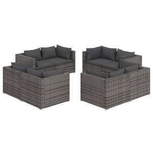 vidaXL 8-Piece Outdoor Lounge Set, Water-Resistant Gray PE Rattan & Powder Coated Steel Frame, Anthracite Cushions, Modular Design Patio Furniture - 1 of 4