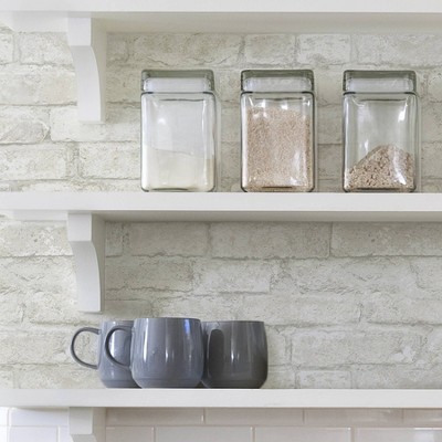White Textured Brick Peel and Stick Wallpaper Roll