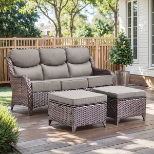 Gymojoy Outdoor Wicker Sofa with Ottoman PE Rattan Patio Couch Sofa for Garden - 1 of 4