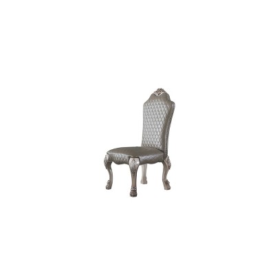 Vintage Bone White Faux Leather Upholstered Side Chair Set