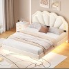 Queen Bed Frame And Headboard,Bed Floating With Led Lights,Velvet Fabric Bed,Elegant Floral Headboard-Cuddlewood - 2 of 4