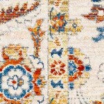 beige, muted blue, orange, rust, medium gray