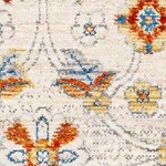 beige, muted blue, orange, rust, medium gray