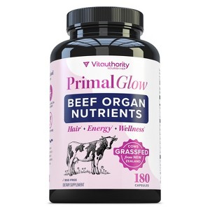 Primal Glow Beef Organ Capsules for Women, 7 Organ Extracts for Energy, Digestion, Skin & Overall Wellness Support, Vitauthority, 180ct - 1 of 4