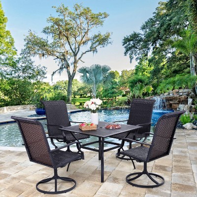 5pc Patio Dining Set with 360 Swivel Chairs & Square Net-Shaped Steel Tabletop - Captiva Designs