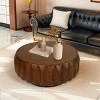 31" Round Wood Coffee Table, Drum Coffee Table with Carved Sculptural Design for Living Room or Bedroom – Cuddlewood - 2 of 4