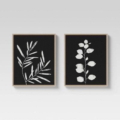 (Set of 2) 16" x 20" Ferns Decorative Wall Canvas Black - Threshold™