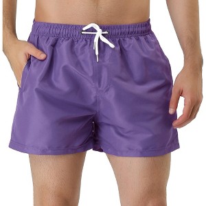 Lars Amadeus Men's Summer Drawstring Waist Solid Color Mesh Lining Swimming Board Shorts - 1 of 4