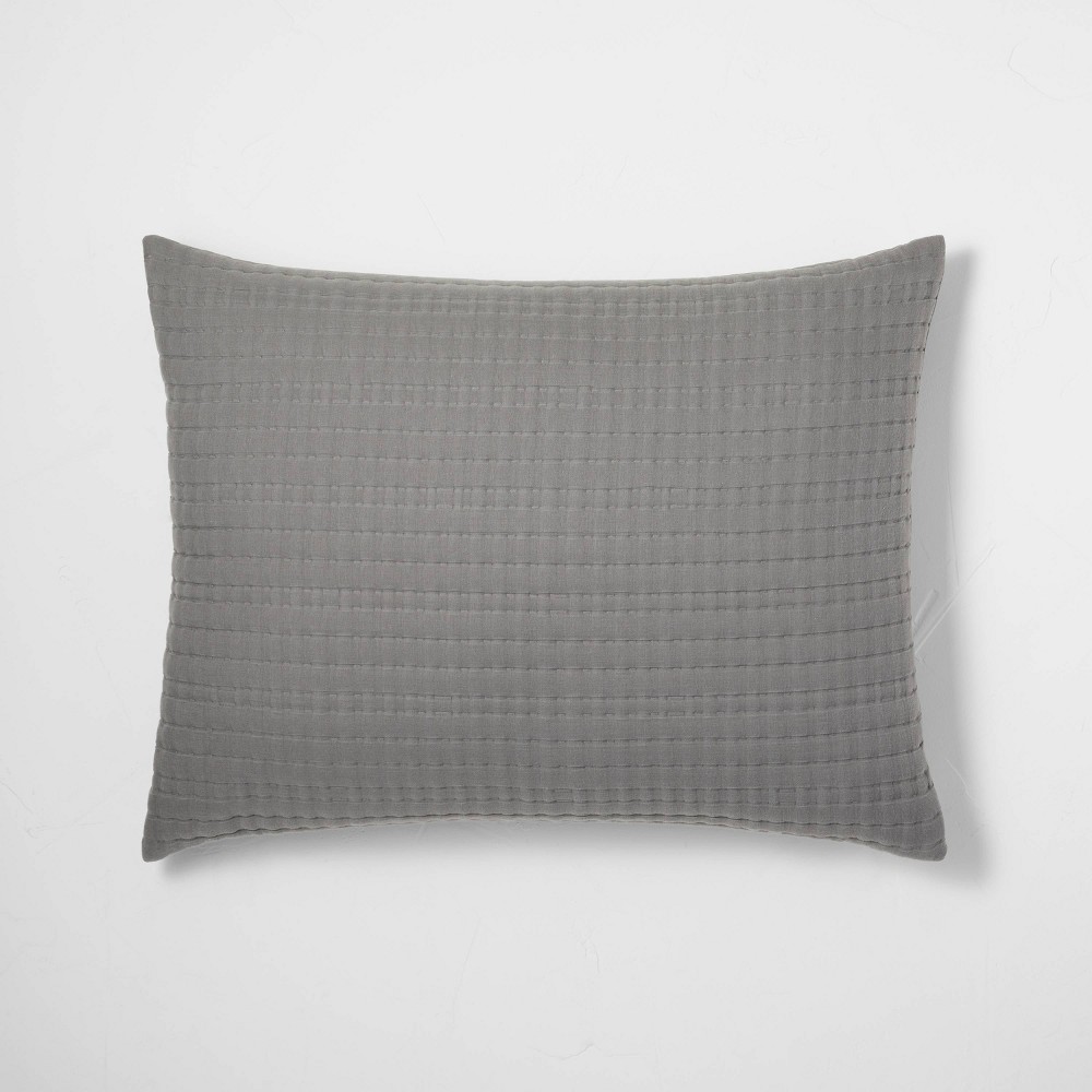 Photos - Pillowcase Standard Lyocell Cotton Blend Coverlet Sham Dark Gray - Casaluna™