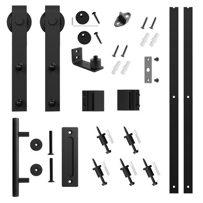 SMARTSTANDARD Standard Interior Sliding Barn Door Hardware Kit, Heavy Duty Matte Black Track with J-Shape Hangers (Door Not Included)