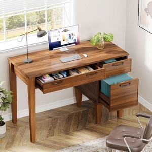 Tribesigns 47" Wood Computer Desk with 3 Drawers, Farmhouse Small Office Desk with Storage for Home Office, Bedroom, Study Room, Brown - 1 of 4