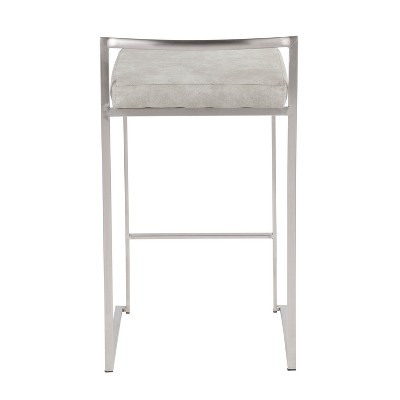 Set of 2 Light Gray Metal Counter Stools with Cushions