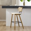 Bekrvio 26" Mid Century Modern Counter Height Bar Stools - Rattan Cane Back, Wood, PU Leather Upholstered for Kitchen Island Dining - 3 of 4