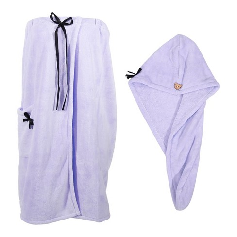 Unique Bargains Microfiber Bath Wrap Towel With Hair Towel Wrap Robe Purple 28.4 Length 1 Set Target