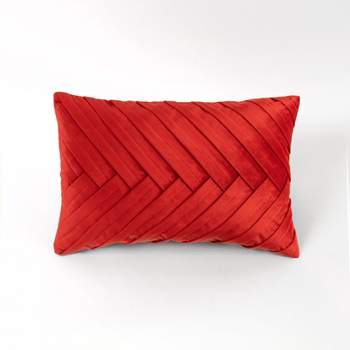 13"x20" Oversize Velvet Pleat Haute Christmas Lumbar Throw Pillow Red - Lush Décor