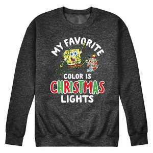 Men's - SpongeBob SquarePants - My Favorite Color Is Christmas Lights Graphic Fleece Sweatshirt - 1 of 4