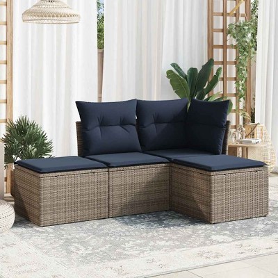 vidaXL Garden Sofa SetPE rattan, Powder-coated steel, Fabric