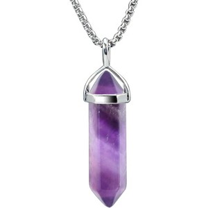 Crystal Healing Necklace for Women, Hexagonal Gemstone Pendant on 18" Steel Chain - 1 of 4