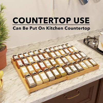 Attop Bamboo Spice Drawer Organizer, (Need 3" Deep Drawer) Expandable 4 Tier Spices Rack for Cabinet, Kitchen Seasoning