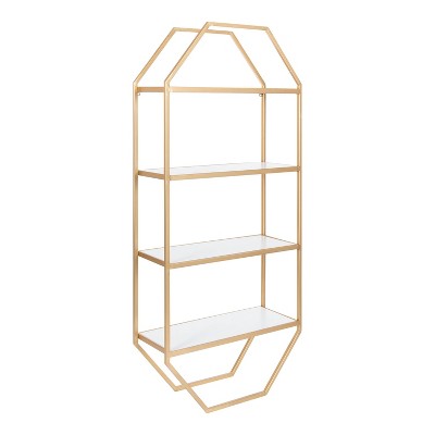 Adela White and Gold Geometric Floating Wall Shelf