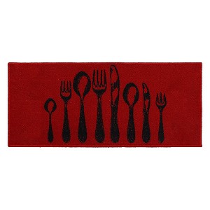 Evideco French Home Goods Chic Cutlery Print Wool-Effect Kitchen Mats – Non-Slip, Washable, Available in Two Sizes - 1 of 4